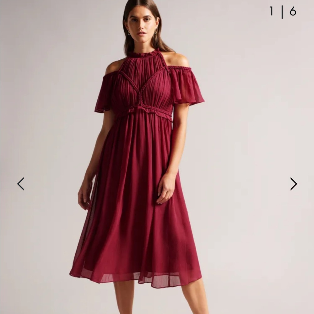 Ted Baker Paigei Cold Shoulder Ruffled Cocktail Dress With Rope Size 3 Sz 3 Sz M